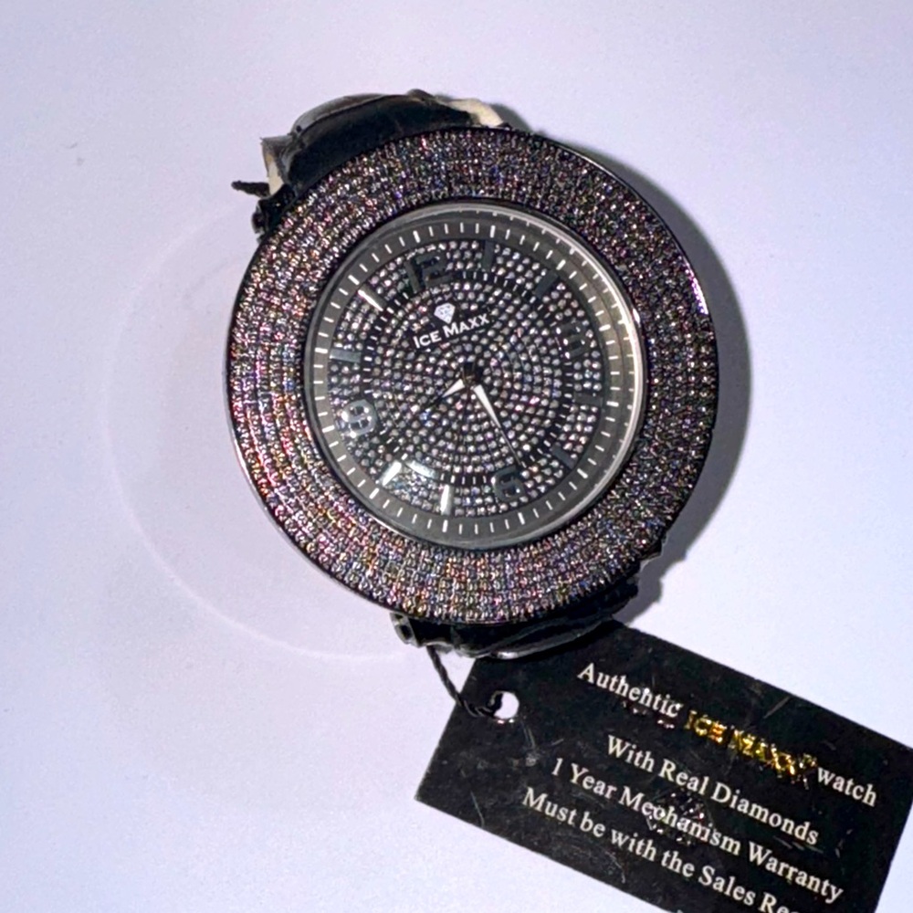 Real diamond Mens Watch Gift for him, Affordable Gifts, Mens Black Diamond watch